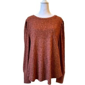 Miholl Waffle Knit Slouchy Twist Tie Hem Top Long Sleeves Size Women's XL